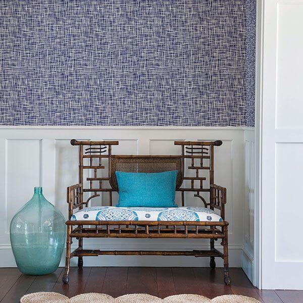 shanti-blue-grid-wallpaper-york-wallcoverings-2764-24330 - York Wallcoverings Wallpaper