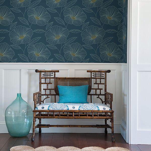 Mythic Blue Floral Wallpaper - York Wallcoverings - 2764-24318 - York Wallcoverings Wallpaper