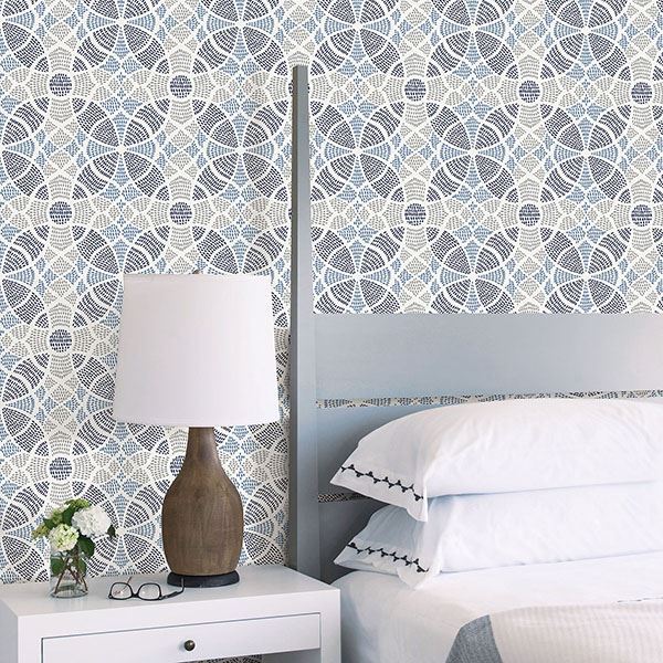 Zazen Blue Geometric Wallpaper - Brewster Wallcovering