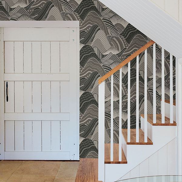 Meru Dark Grey Mountain Wallpaper  | Brewster Wallcovering