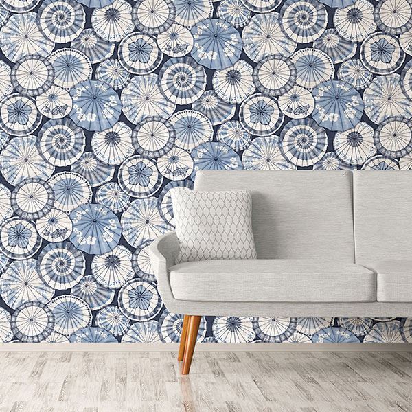 Mikado Blue Parasol Wallpaper  | Brewster Wallcovering - The WorkRm