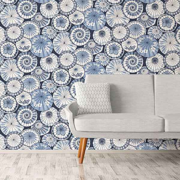 Mikado Blue Parasol Wallpaper - York Wallcoverings - 2764-24361 - York Wallcoverings Wallpaper