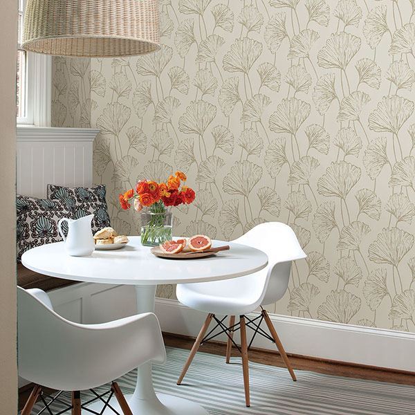 Reverie Grey Ginkgo Wallpaper - Brewster Wallcovering