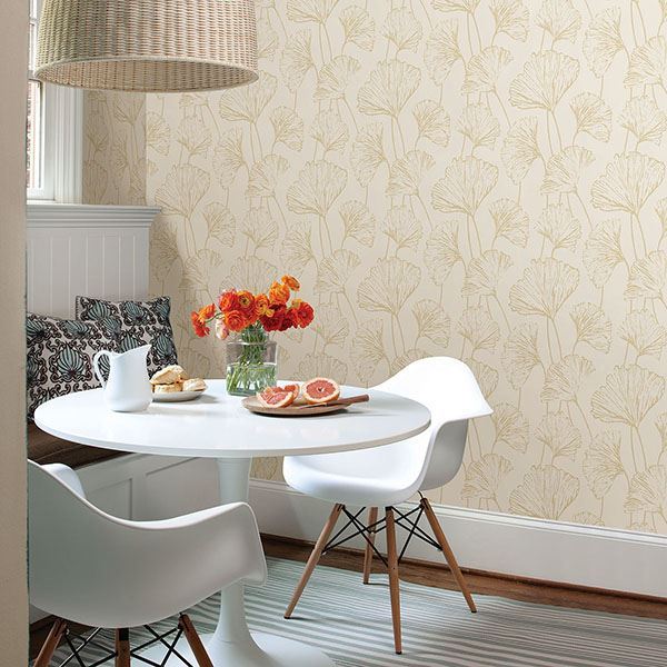 Reverie Gold Ginkgo Wallpaper - Brewster Wallcovering