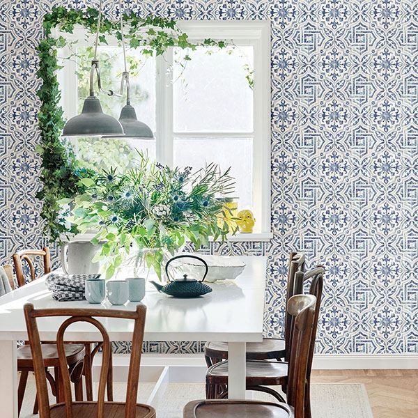 Sonoma Blue Spanish Tile Wallpaper  | Brewster Wallcovering - The WorkRm