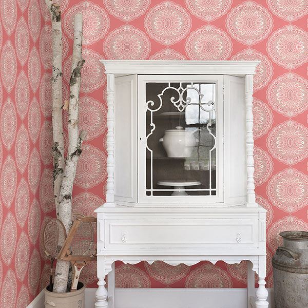 Bolinas Coral Medallion Wallpaper - Brewster Wallcovering