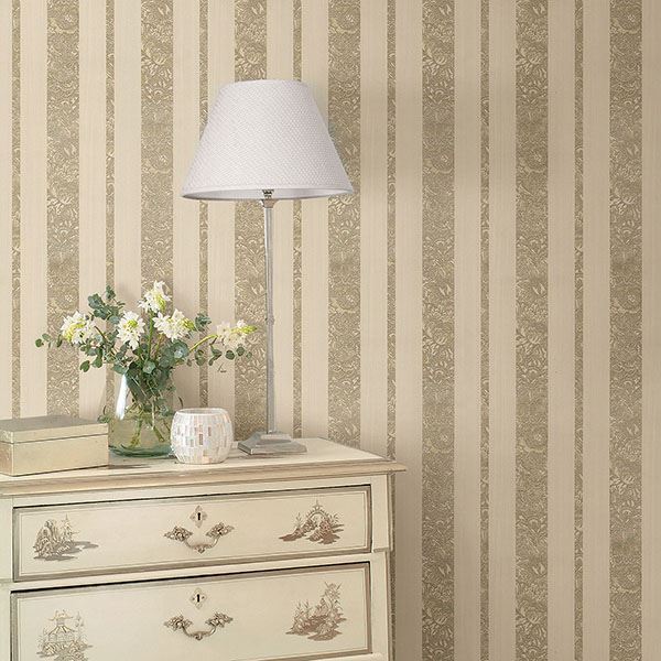 Certosa Gold Floral Stripe Wallpaper  | Brewster Wallcovering - The WorkRm