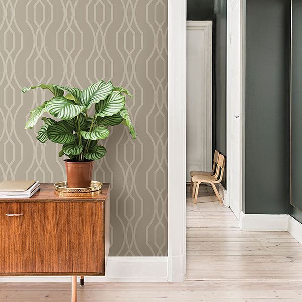 Coventry Taupe Trellis Wallpaper  | Brewster Wallcovering