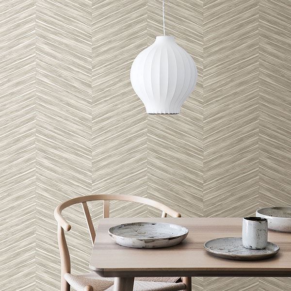 Pina Light Grey Chevron Weave Wallpaper - Brewster Wallcovering