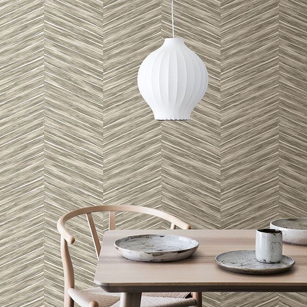 Pina Neutral Chevron Weave Wallpaper - Brewster Wallcovering