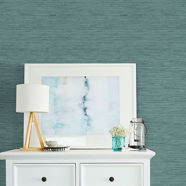 Fiber Blue Weave Texture Wallpaper - Brewster Wallcovering