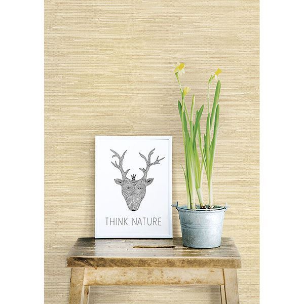 Maytal Light Yellow Faux Grasscloth Wallpaper  | Brewster Wallcovering