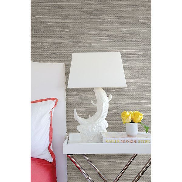 Maytal Grey Faux Grasscloth Wallpaper  | Brewster Wallcovering