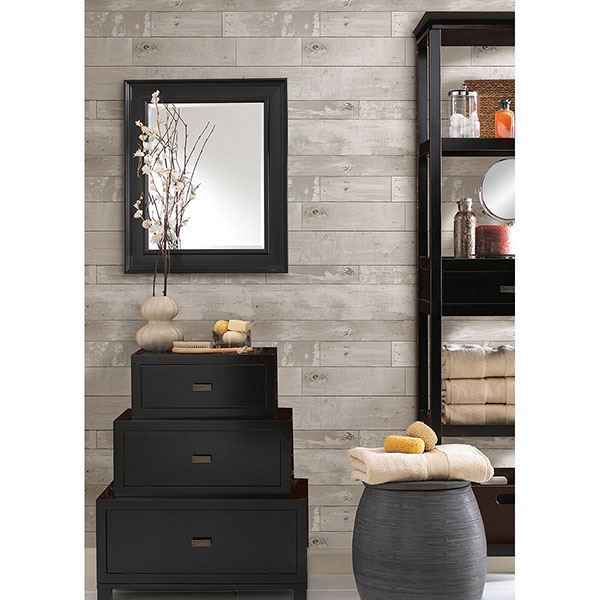 Harbored Light Grey Distressed Wood Panel Wallpaper - York Wallcoverings - 2767-20131 - York Wallcoverings Wallpaper