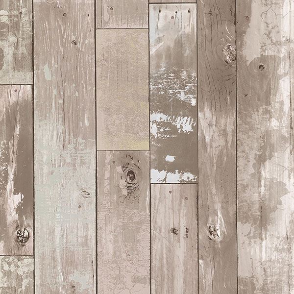 Picture of Harbored Neutral Distressed Wood Panel Wallpaper