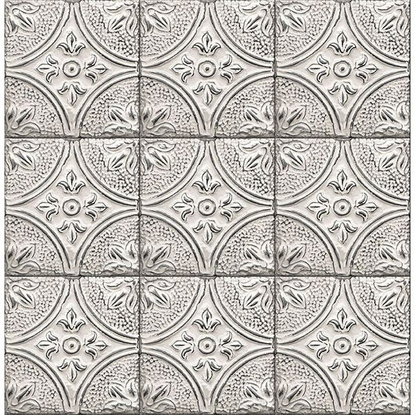 Brewster Wallcovering-Brasserie Silver Tin Ceiling Tile Wallpaper