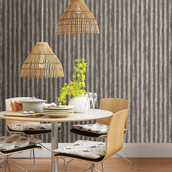 Alloy Silver Corrugated Metal Wallpaper - Brewster Wallcovering