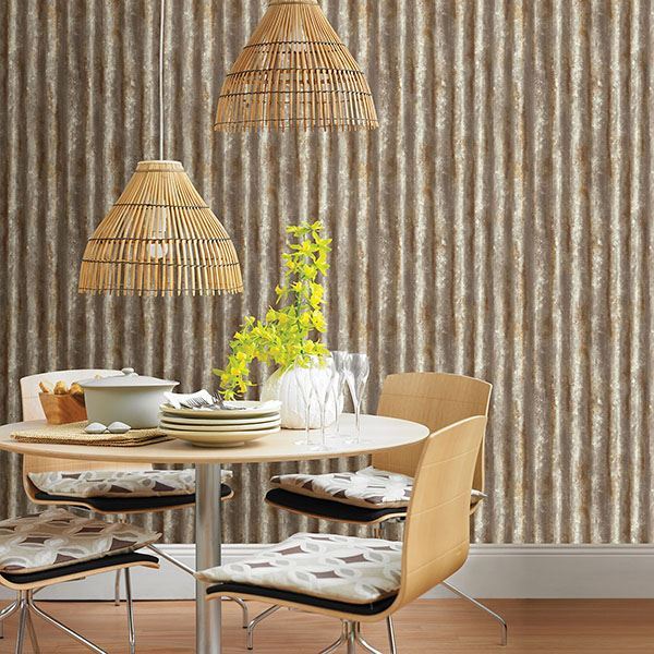 Alloy Brass Corrugated Metal Wallpaper  | Brewster Wallcovering