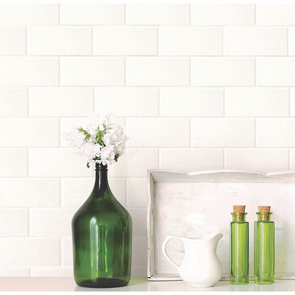 Galley White Subway Tile Wallpaper - Brewster Wallcovering