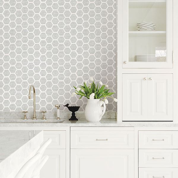 Aura Grey Honeycomb Wallpaper - Brewster Wallcovering