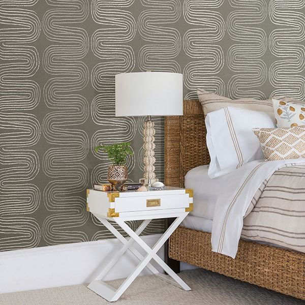 Zephyr Brown Abstract Stripe Wallpaper  | Brewster Wallcovering