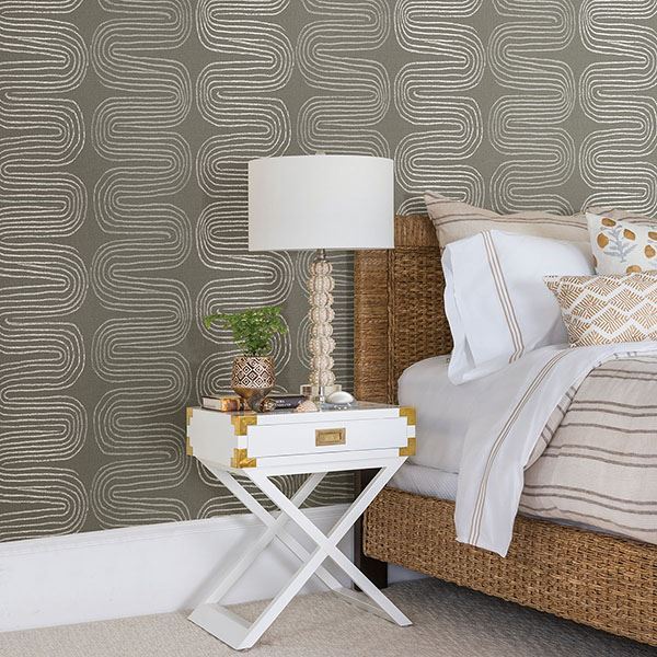 Zephyr Brown Abstract Stripe Wallpaper - Brewster Wallcovering