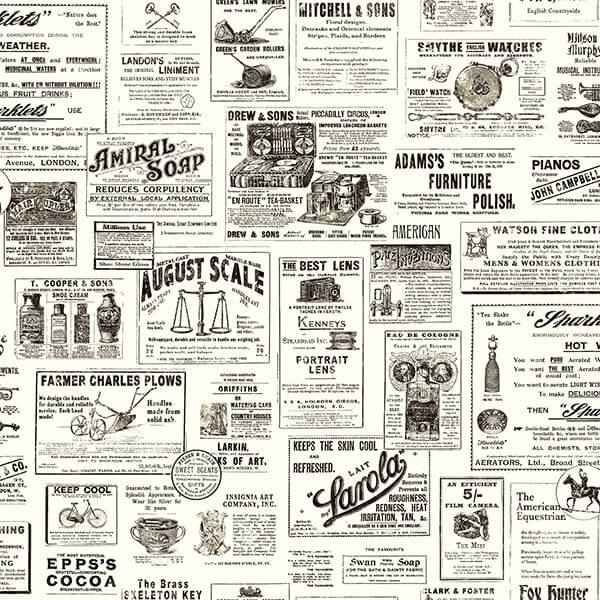 Adamstown Black Newspaper Wallpaper - York Wallcoverings - 3115-64272