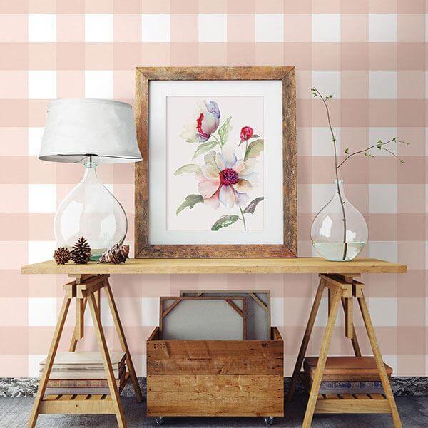 amos-light-pink-gingham-wallpaper-york-wallcoverings-3115-12534 - York Wallcoverings Papel pintado