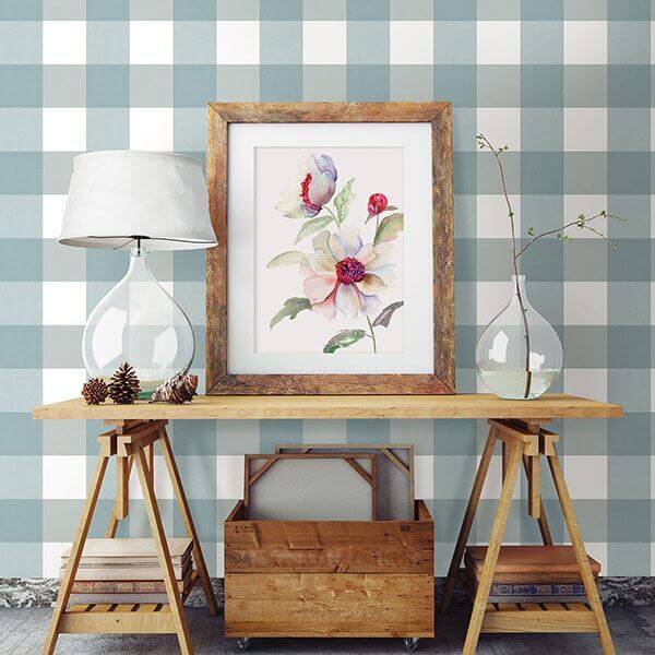 amos-teal-gingham-wallpaper-york-wallcoverings-3115-12535 - York Wallcoverings Papel pintado