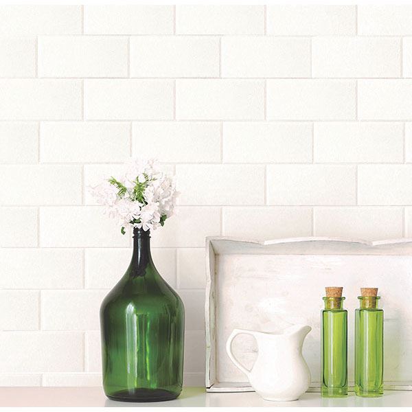 Barclays Paintable Paintable White Tile Wallpaper  | Brewster Wallcovering