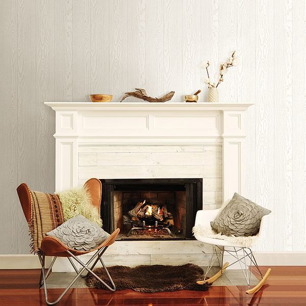 Groton Off-White Wood Plank Wallpaper - Brewster Wallcovering