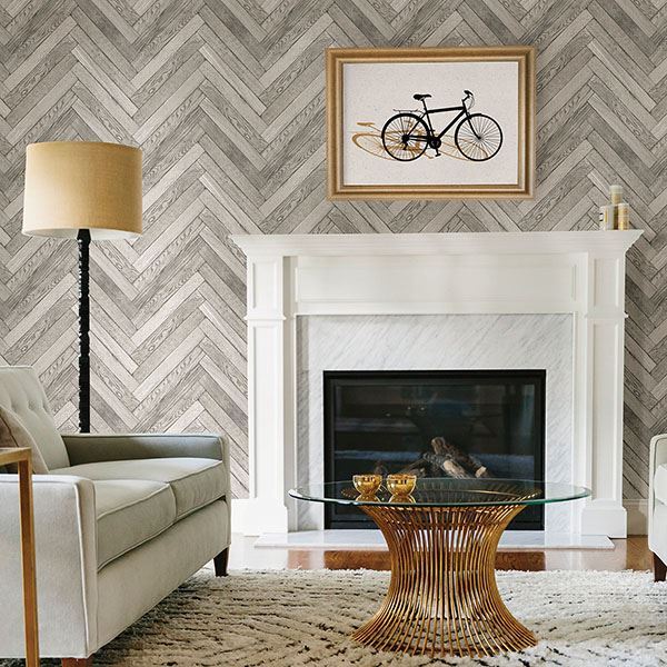 Mammoth Off-White Diagonal Wood Wallpaper  | Brewster Wallcovering