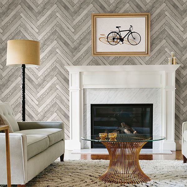 Mammoth Off-White Diagonal Wood Wallpaper - Brewster Wallcovering