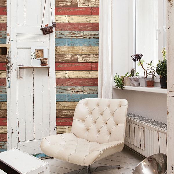 Siesta Key Red Scrap Wood Wallpaper - Brewster Wallcovering