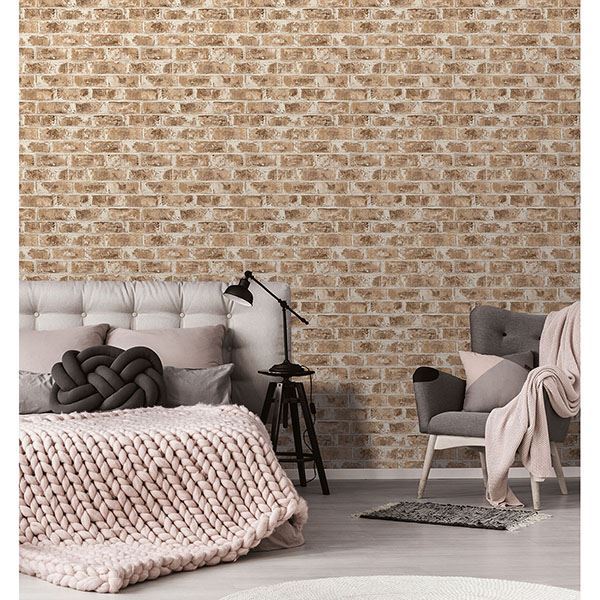 Jomax Neutral Warehouse Brick Wallpaper  | Brewster Wallcovering - The WorkRm