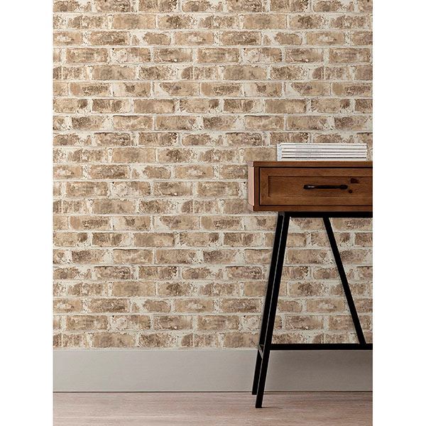 Jomax Neutral Warehouse Brick Wallpaper  | Brewster Wallcovering - The WorkRm