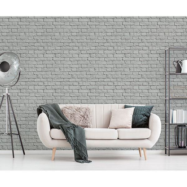 Cologne Grey Painted Brick Wallpaper  | Brewster Wallcovering - The WorkRm