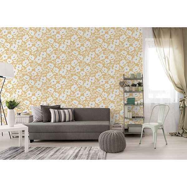 Bergman Mustard Scandi Flower Wallpaper - York Wallcoverings - UW24774 - York Wallcoverings Wallpaper
