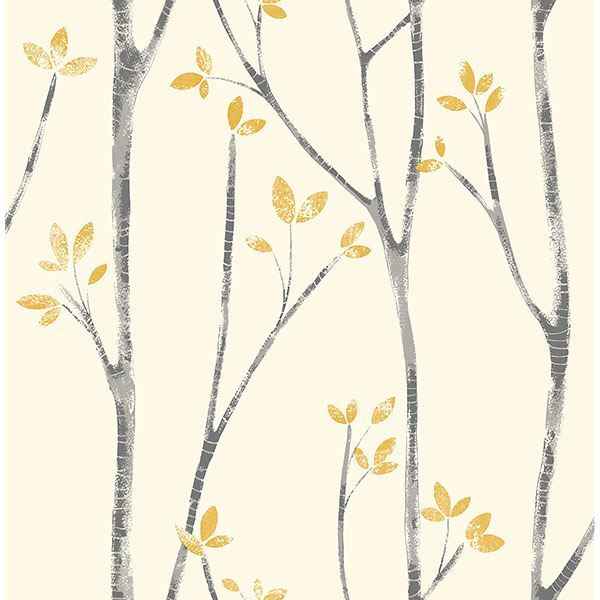 Ingrid Mustard Scandi Tree Wallpaper - York Wallcoverings - UW24776 - York Wallcoverings Wallpaper