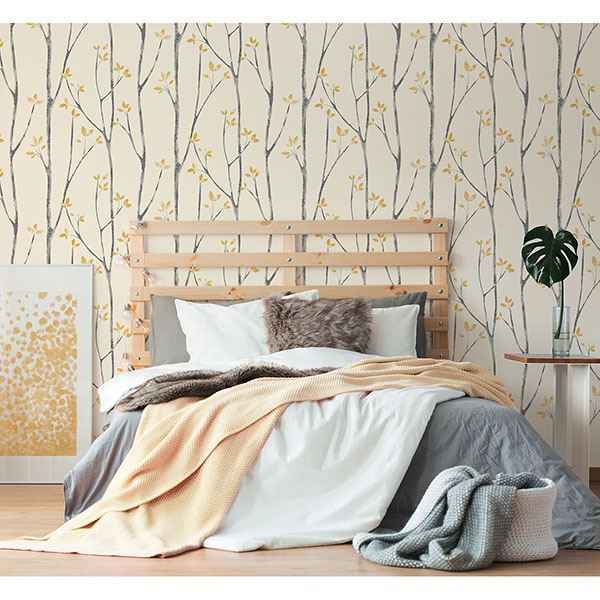 Ingrid Mustard Scandi Tree Wallpaper - York Wallcoverings - UW24776 - York Wallcoverings Wallpaper