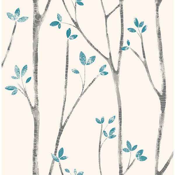 Ingrid Blue Scandi Tree Wallpaper - York Wallcoverings - UW24777 - York Wallcoverings Wallpaper
