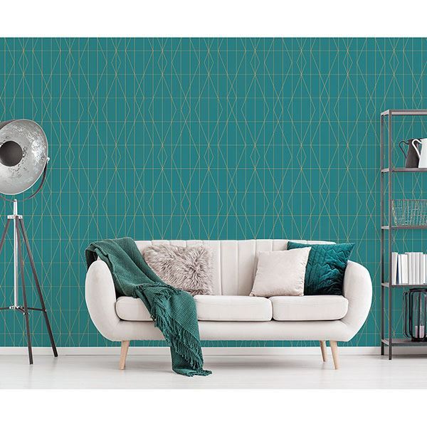 leveque-teal-deco-diamond-geo-wallpaper-york-wallcoverings-uw24786 - York Wallcoverings Papel pintado
