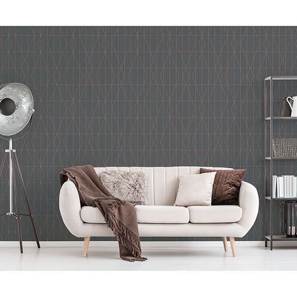 LeVeque Charcoal Deco Diamond Geo Wallpaper  | Brewster Wallcovering - The WorkRm