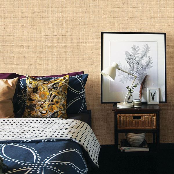 Tiki Beige Faux Grasscloth Wallpaper - Brewster Wallcovering