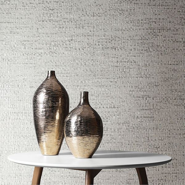 Pizazz Taupe Faux Paper Weave Wallpaper - Brewster Wallcovering