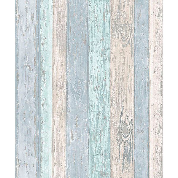 Cannon Blue Distressed Wood Wallpaper