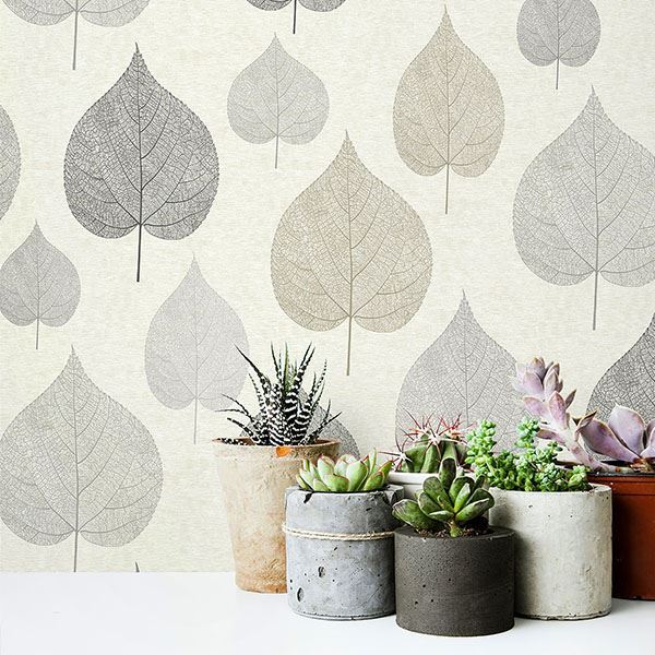 Quest Charcoal Leaf Wallpaper - Brewster Wallcovering