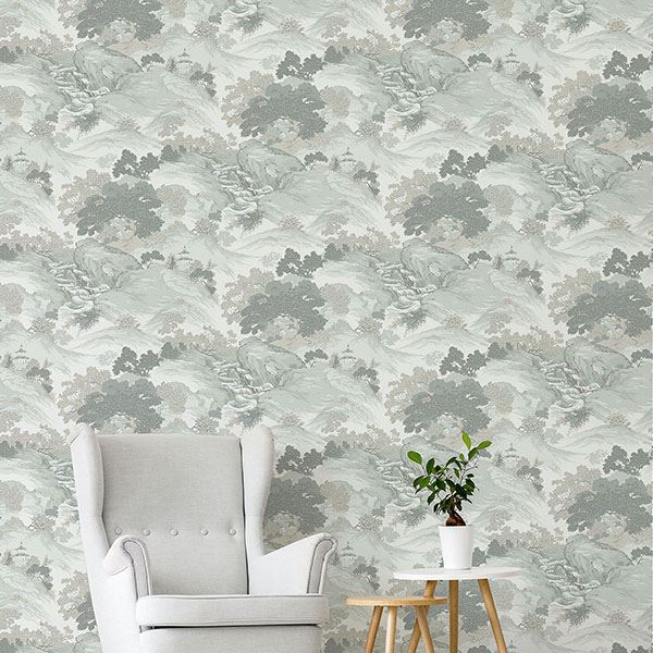 Ordos Light Green Eastern Toile Wallpaper - Brewster Wallcovering