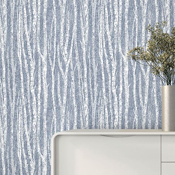 Toyon Blue Birch Tree Wallpaper  | Brewster Wallcovering - The WorkRm