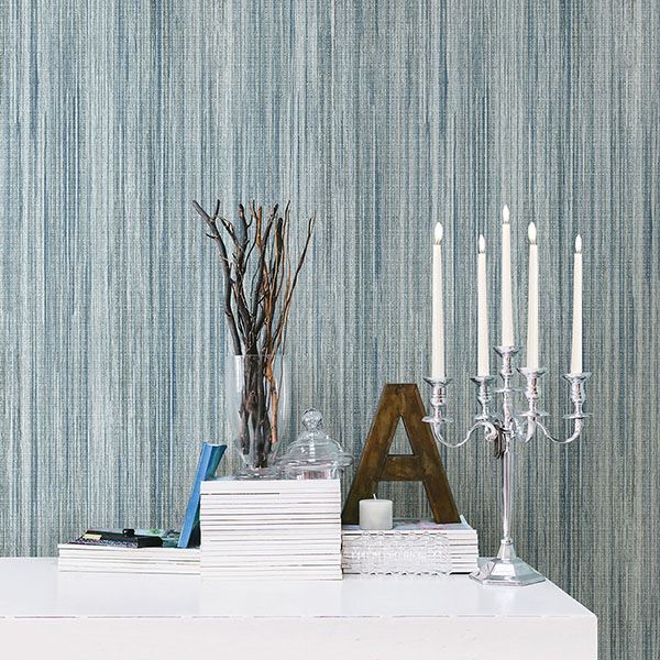 Audrey Teal Stripe Texture Wallpaper - Brewster Wallcovering